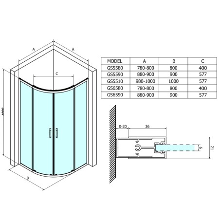 Gelco SIGMA SIMPLY kabina prysznicowa półokrągła 900x900mm R550 szkło czyste GS5590