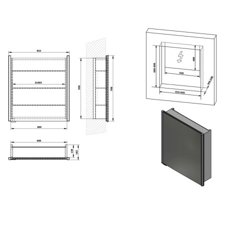Sapho INTEGRA szafka z lustrem do zabudowy oświetlenie LED 65x70cm lewa/prawa IN065