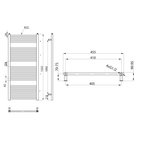 Aqualine DIRECT Grzejnik łazienkowy płaski 1322/450 564 W srebro strukturalne ILS34E