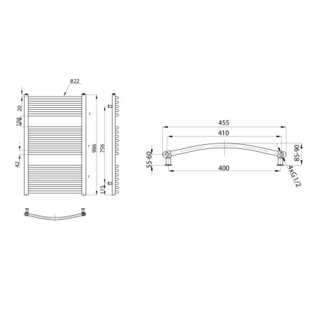 Aqualine ORBIT grzejnik łazienkowy 986/450 432 W srebro struktura ILA94E