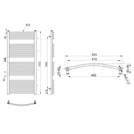 Aqualine ORBIT grzejnik łazienkowy 1322/450 572 W srebro struktura ILA34E