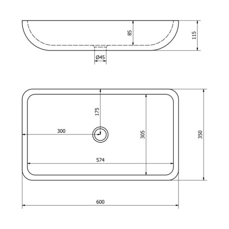 Sapho BLOK umywalka kamienna 60x11x35 cm czarny Marquin mat 2401-39