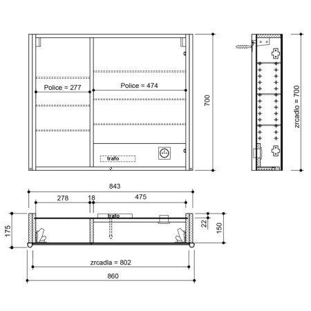 Sapho ALIX szafka z lustrem oświetlenie LED 86x70x17.5cm biała AX186-0030