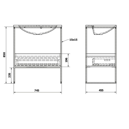 Sapho SKA konsola pod umywalkę z szufladą 750x850x460mm czarny mat/biały połysk SKA602