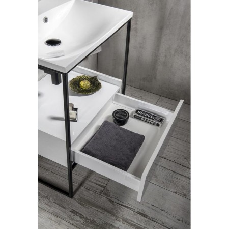 Sapho SKA konsola pod umywalkę z szufladą 750x850x460mm czarny mat/biały połysk SKA602