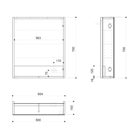 Sapho LINEX szafka z lustrem oświetlenie LED 60x70x15cm lewa/prawa biała LX060-0030