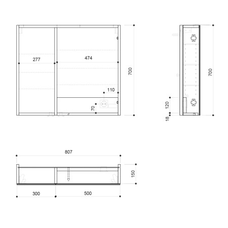 Sapho LINEX szafka z lustremoświetlenie LED 80x70x15cm biała LX080-0030