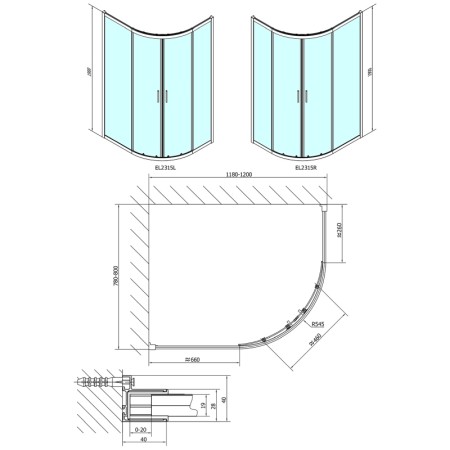 Polysan EASY LINE kabina prysznicowa półokrągła 1200x800mm L/R szkło czyste EL2315