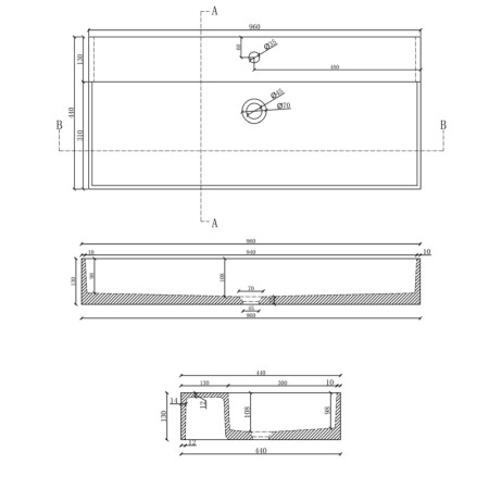 Sapho QUADRADO umywalka betonowa z odpływem 96x44cm biały piaskowiec AR467
