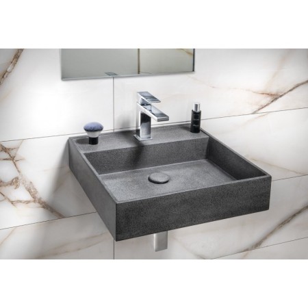 Sapho QUADRADO umywalka betonowa z odpływem 46x46cm czrany granit AR468
