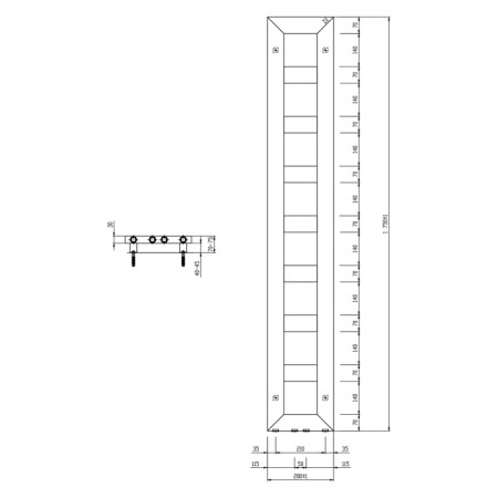 Sapho BLOCK grzejnik 280x1750 mm czarny mat IR182