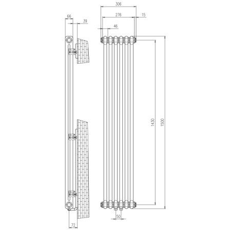 Sapho FEDE grzejnik 1500 mm 6 segmentów czarny mat IR191