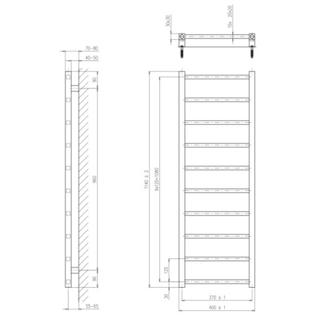 Sapho METRO LIGHT grzejnik łazienkowy 400x1140mm biały IR441