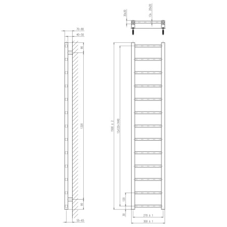 Sapho METRO LIGHT grzejnik łazienkowy 300x1500mm czarny mat IR446