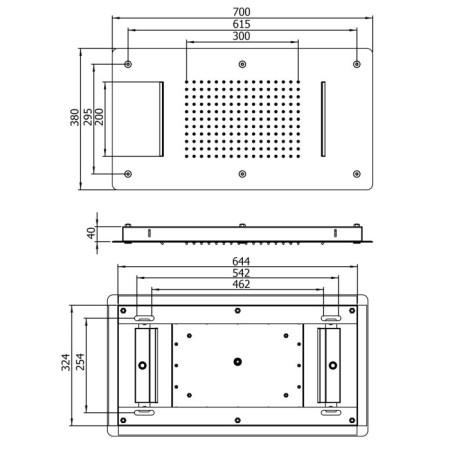 Sapho Deszczownia sufitowa 2xkaskada 700x380mm stal nierdzewna polerowana MS343