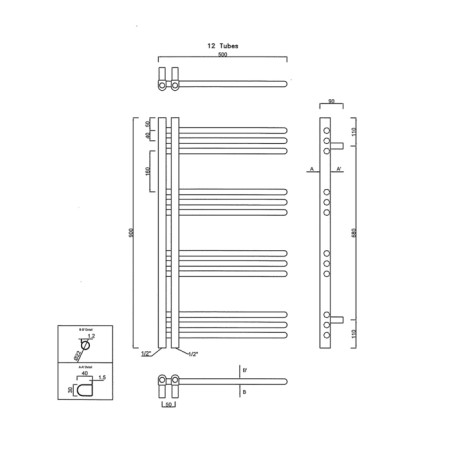 Sapho DORLION grzejnik 500x900mm czarny mat 1130-20