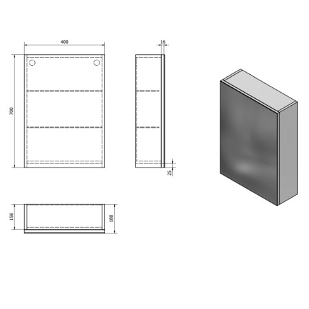 Aqualine VEGA szafka z lustrem 40x70x18cm biały VG040