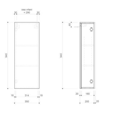 Sapho ESPACE szafka 35x94x22cm 1 drzwi lewa/prawa biała mat ESC110-3131