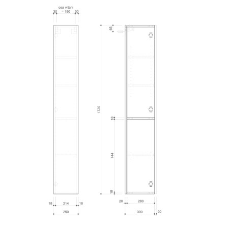 Sapho ESPACE szafka 25x172x32cm 1 drzwi lewa/prawa biała mat ESC120-3131
