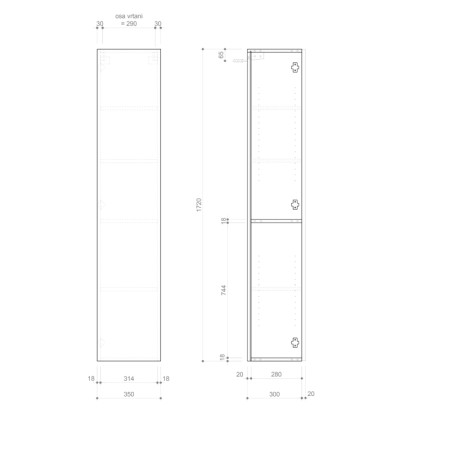 Sapho ESPACE szafka 35x172x32cm 1 drzwi lewa/prawa biała mat ESC330-3131