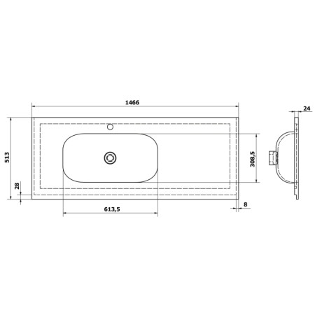 Sapho TREOS umywalka 146.6x513 cm Rockstone lewy biały mat TS147-0101-L