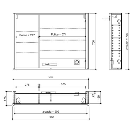 Sapho ALIX szafka z lustrem oświetlenie LED 96x70x17.5cm dąb srebrny AX196-0011