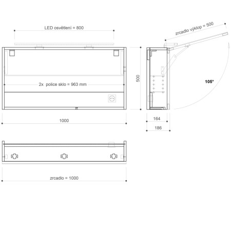 Sapho CLOE szafka z lustrem z oświetleniem LED 100x50x18cm wiąz Bardini CE100-0013