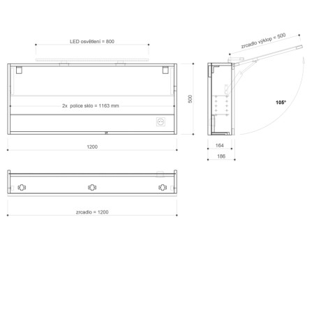 Sapho CLOE szafka z lustrem z oświetleniem LED 120x50x18cm wiąz Bardini CE120-0013