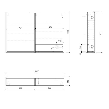 Sapho LINEX szafka z lustrem oświetlenie LED 100x70x15cm dąb srebrny LX100-0011