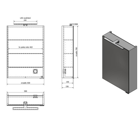 Sapho MIRRÓ szafka z lustrem oświetlenie LED 50x70x16cm lewa/prawa dąb srebrny MC050-0011