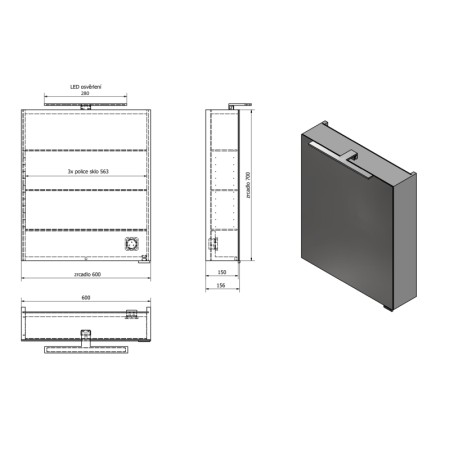 Sapho MIRRÓ szafka z lustrem oświetlenie LED 60x70x16cm lewa/prawa dąb srebrny MC060-0011