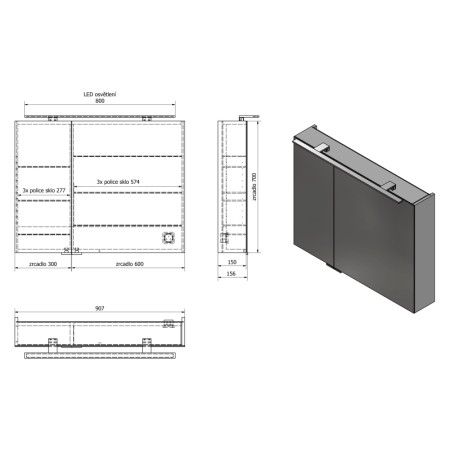 Sapho MIRRÓ szafka z lustrem z oświetleniem LED 90x70x16cm wiąz Bardini MC090-0013