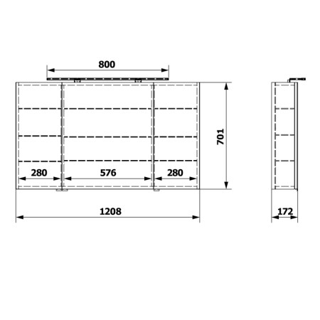 Sapho RIWA szafka z lustrem oświetlenie LED 3 drzwiczki 121x70x17cm dąb srebrny RIW120-0011