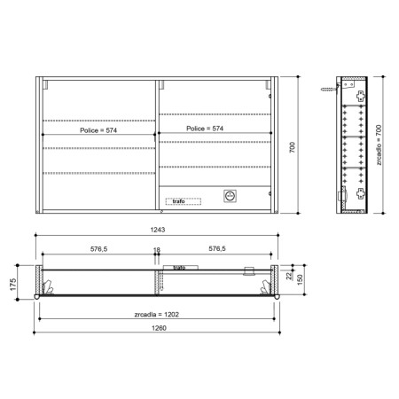 Sapho ALIX szafka z lustrem oświetlenie LED 2x drzwiczki 126x70x17.5cm sosna rustykalna AX126-0016