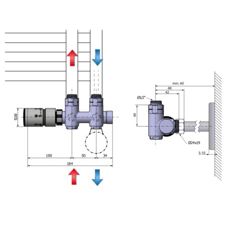 Sapho TWIN COMBI zestaw przyłączeniowy zespolony termostat lewy rozstaw 50 mm chrom CP5012S