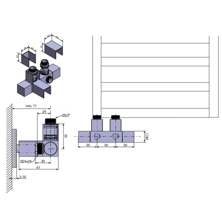 Sapho CUBE TWIN zestaw przyłączeniowy zespolony rozstaw 50mm chrom CP581S