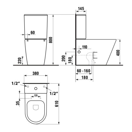 Sapho PACO RIMLESS kompakt WC ze spłuczką odpływ uniwersalny PC1012WR