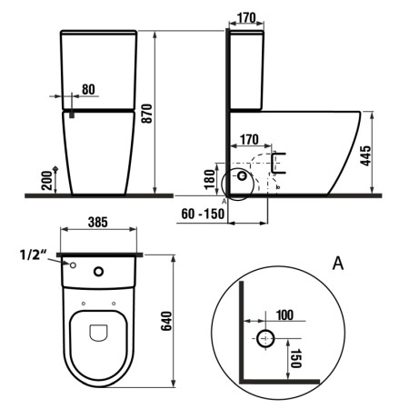 Sapho TURKU RIMLESS kompakt WC wysoki odpływ pionowy/poziomy biały PC104WR