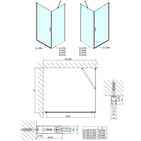 Polysan Zoom Line prostokątna kabina narožna 900x900mm wariant L/P ZL1290ZL3290