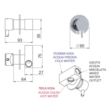 Sapho RHAPSODY bateria bidetowa podtynkowa ze słuchawką bidetową i wężem chrom 5540-01