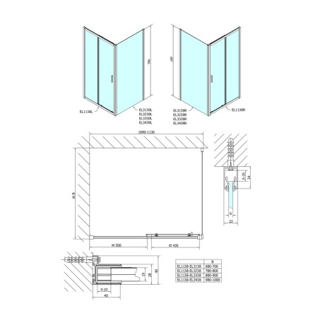 Polysan EASY LINE kabina prysznicowa 1100x700mmwariant L/P szkło Brick EL1138EL3138