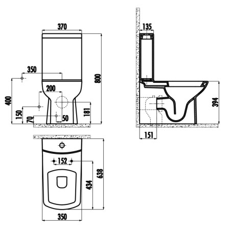 CREAVIT LARA kompakt WC odpływ poziomy/pionowy czarny mat LR360