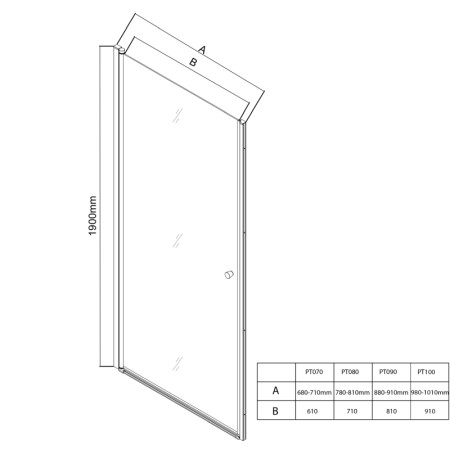 Aqualine PILOT drzwi prysznicowe obrotowe 900mm PT090