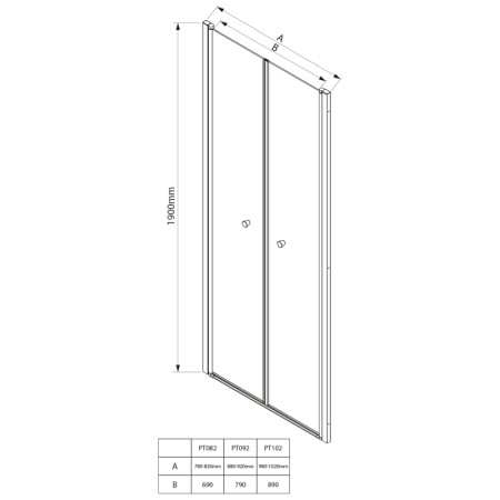 Aqualine PILOT drzwi prysznicowe obrotowe dwuskrzydłowe 900mm PT092