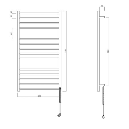 Sapho REDONDO elektryczna suszarka na ręczniki 630x1160 mm130 W czarny ER230BT