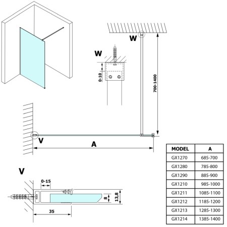 Gelco VARIO BLACK jednoczęściowa kabina przysznicowa Walk-In montaż przy ścianie szkło czyste 1100 mm GX1211GX1014