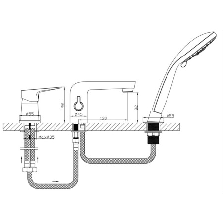 Aqualine LOTTA bateria na brzeg wanny trzyelementowachrom LT984