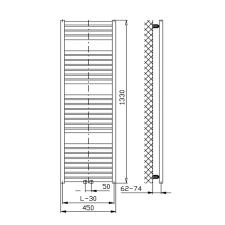 Aqualine TONDI grzejnik łazienkowy 450x1330 mm podłączenie centralne biały DT470T