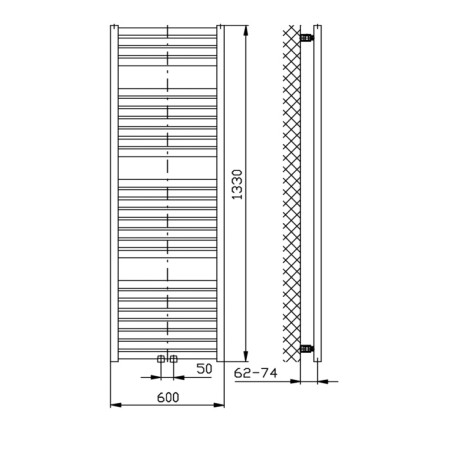 Aqualine TONDI grzejnik łazienkowy 600x1330 mm podłączenie centralne biały DT480T