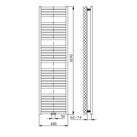 Aqualine TONDI grzejnik łazienkowy 600x1690 mm podłączenie centralne biały DT490T